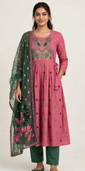 3 PC Set Women Kurti  with Pocket- Cotton Slub with Embroidery