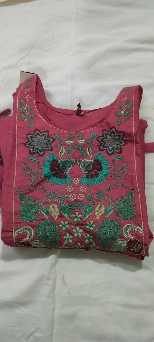 3 PC Set Women Kurti  with Pocket- Cotton Slub with Embroidery