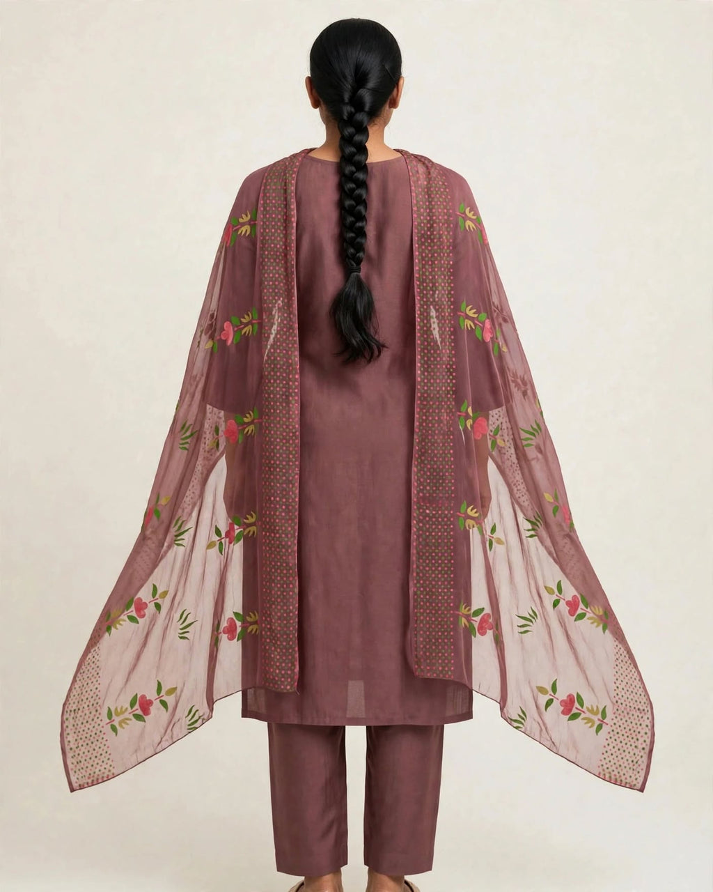 Premium Roman Silk Kurta Set with Heavy Floral Embroidery (3 Pc Set)
