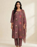 Premium Roman Silk Kurta Set with Heavy Floral Embroidery (3 Pc Set)