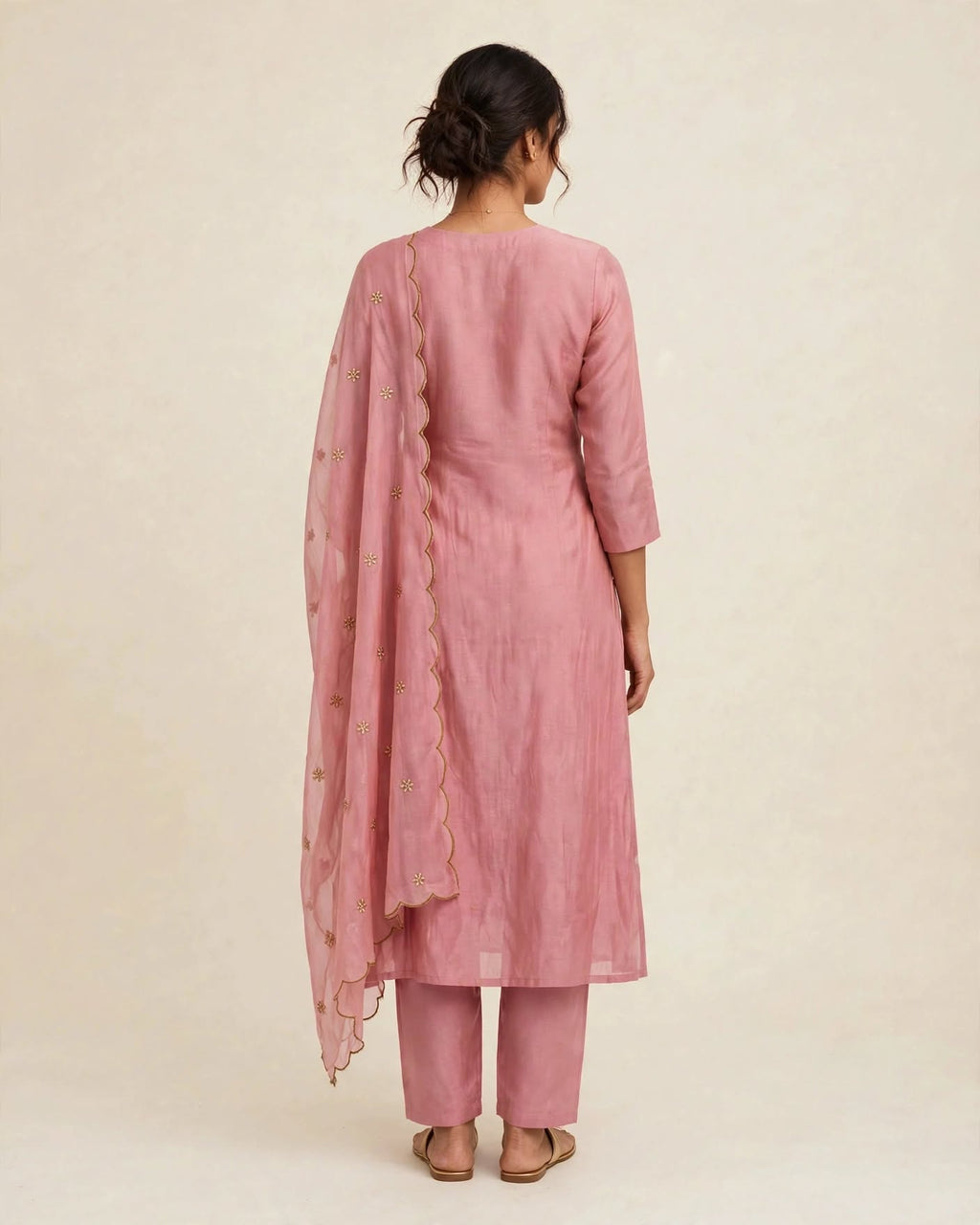 Aarohi Dusty Rose Embroidered Anarkali Kurta Set with Scalloped Dupatta